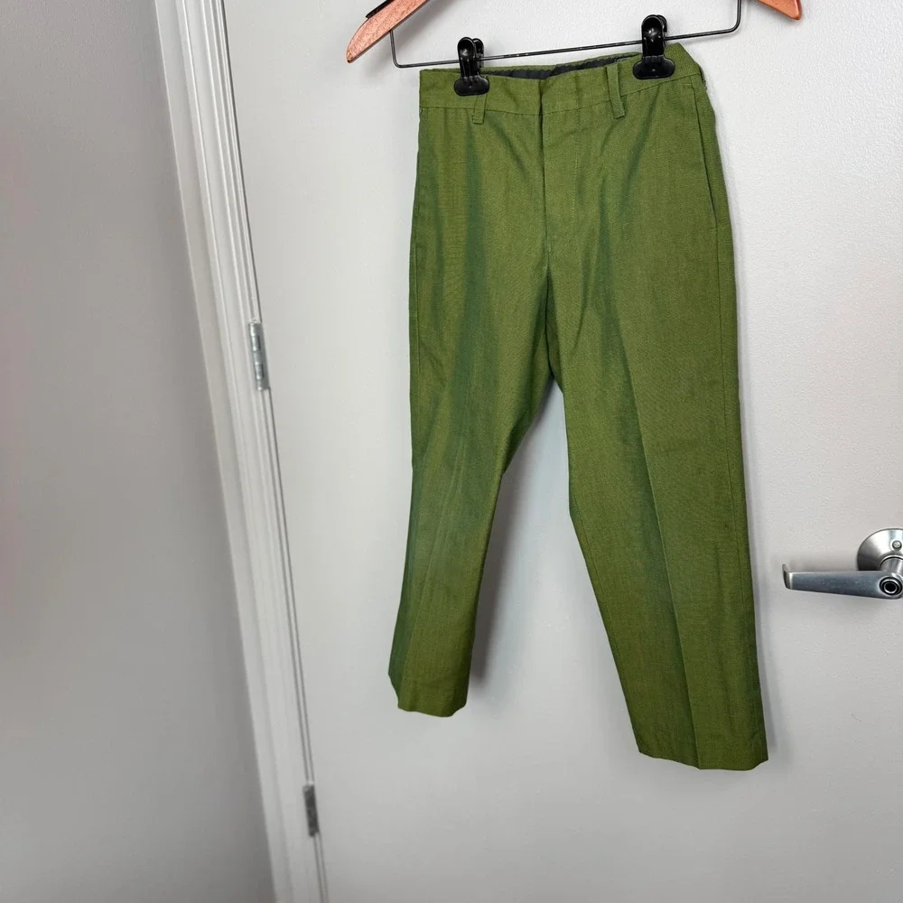 Vintage 70s Sears PERMA-PREST Kids Dress Pants 22x20 Green‎ Textured Trousers